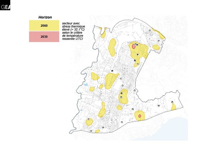 Analyse des secteurs de vulnérabilité sur le territoire d'Ecublens selon stress thermique et température ressentie
