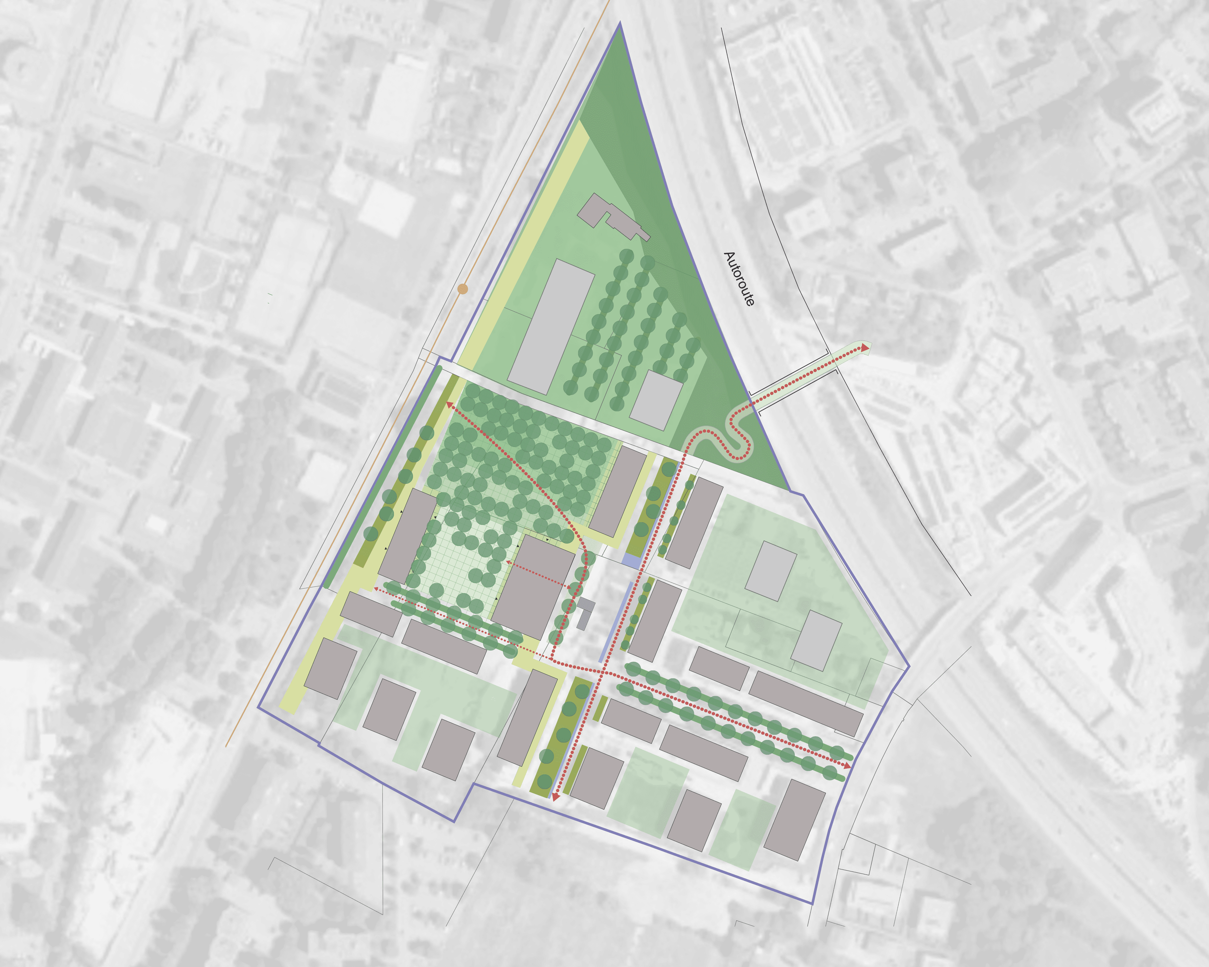 Concept des espaces publics du quartier des Cèdres à Chavannes par GEA